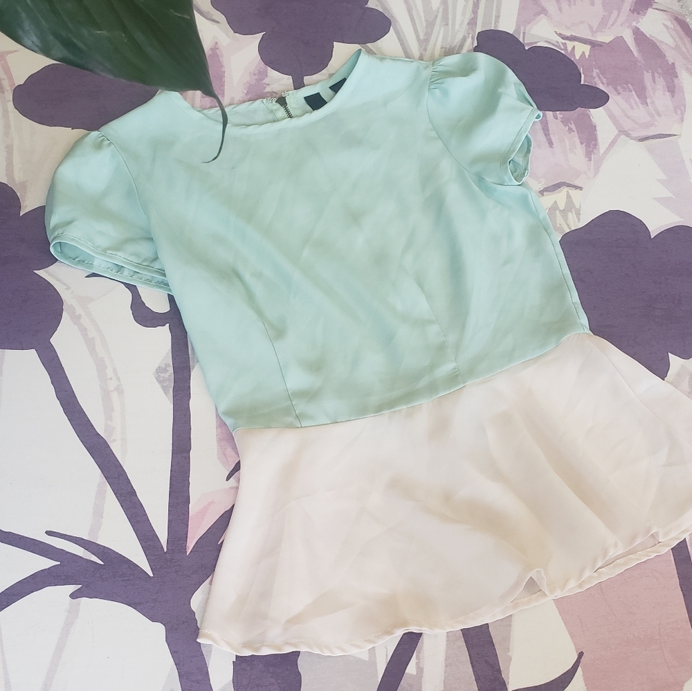 Light teal and off white shirt